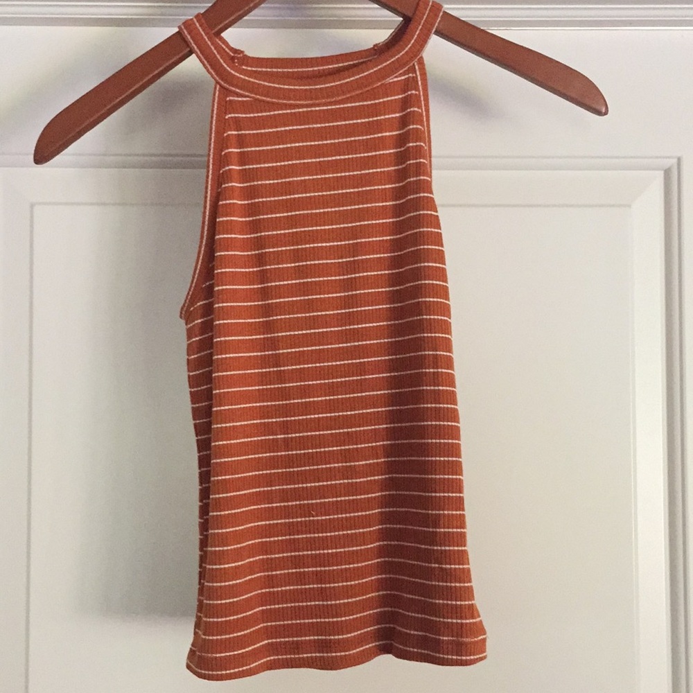 Stretchy Striped Halter Top Burnt Orange